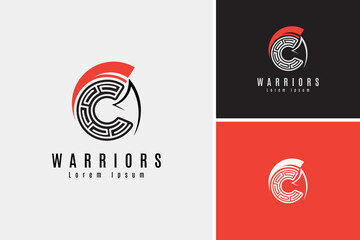 Vintage warrior letter C sport logo design vector