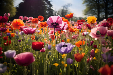A Meadow Overflowing with the Vibrant Colors of Spring Flowers Blossoming Beauty