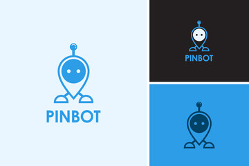 Creative pin robot logo, kid education logo design vector template