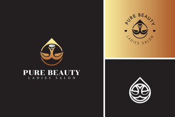 Pure Beauty ladies salon silhouette logo design vector template