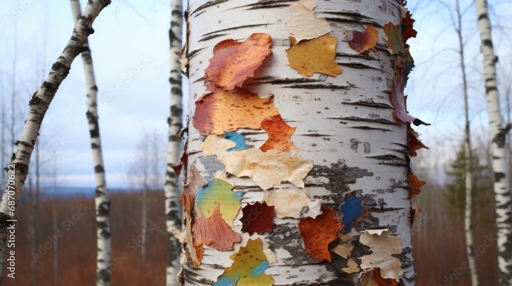 Poster a close up of a tree trunk with leaves on it and a tree trunk with leaves on it and a tree trunk wit