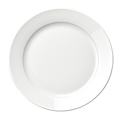 White Round Empty Plate isolated on transparent background PNG, top view.