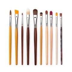 Assorted paint brushes isolated on white background. Art supplies.