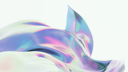 Smooth glossy abstract draped background in neon light. Neon red-blue wave. Hologram concept