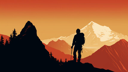 Silhouette of mountain tourism