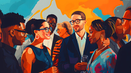 Diverse people mingling at an event. generative ai.