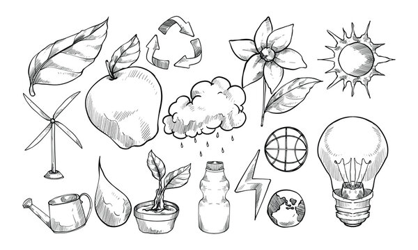 nature eco icons handdrawn collection