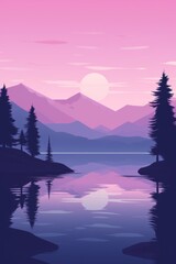 A Serene Reflection Captivating Painting of a Lake Nestled Amongst Majestic Mountains