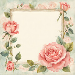 Fototapeta na wymiar Colorful flower rose frame watercolor background. 