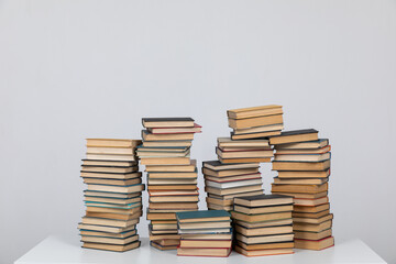 Stacks of books for learning in the school library