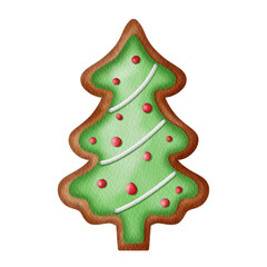 Watercolor christmas tree Gingerbread.	
