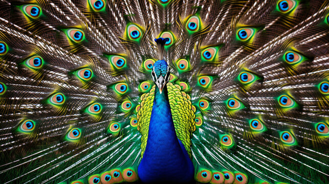A close up of a peacock