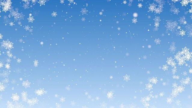 Blue abstract snowflakes Christmas animated grey background. Background white glitter - winter xmas theme. Seamless loop 4K