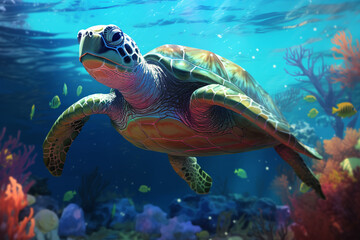 Fototapeta premium Water Turtle Biology Class: An Aquatic Adventure in a Carnival Palette.