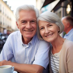 Generative AI a portrait of old couple in cafe