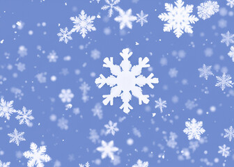 Fototapeta na wymiar frozen snowflake falling in cold winter on blue backround