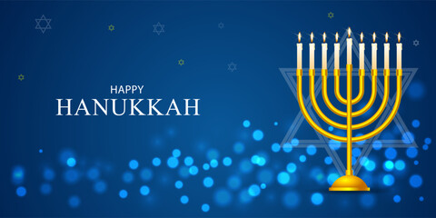 Vector illustration of Happy Hanukkah social media feed template - obrazy, fototapety, plakaty
