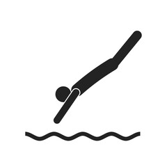 Isolated pictogram sign of stick figure jump on water, for sport, swim, swimming, summer icon and sign