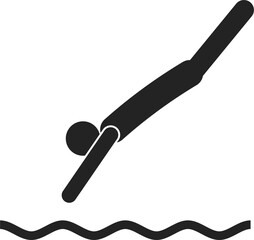 Isolated pictogram sign of stick figure jump on water, for sport, swim, swimming, summer icon and sign