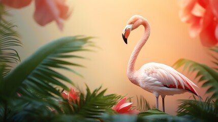 a flamingo standing on a plant