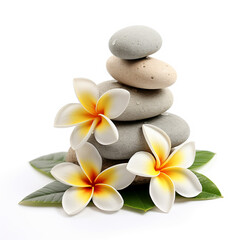 Obraz na płótnie Canvas massage stone and frangipani isolated on white background, AI Generative.