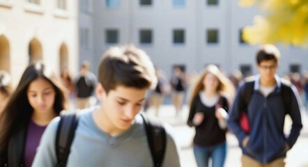 Generative AI a group of students walking through the college yard
