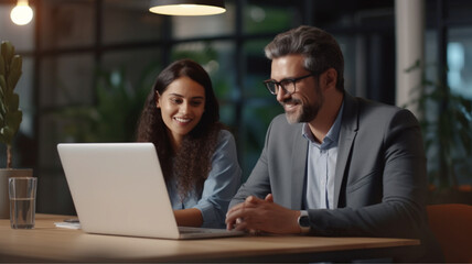 Happy mid aged business woman manager handshaking greeting client in office. Smiling female executive making successful deal with partner shaking hand at work standing at meeting table