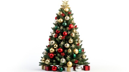 Christmas Tree with Decorations Isolated on the White Background
