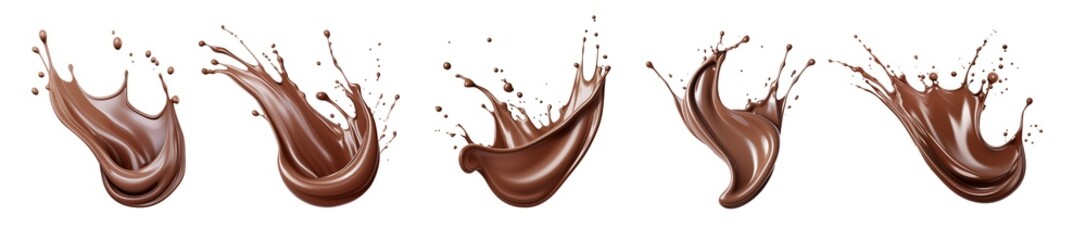 Set of Chocolate or cocoa liquid splashes isolated on white background. 