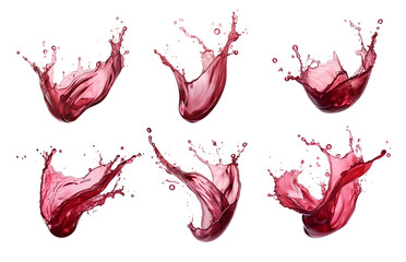 Set of Swirl and splash of red wine, isolated on white background