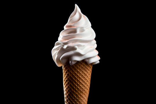 Ice cream cone isolated on a black background. Close-up shot of a vanilla ice cream cone isolated on a black background.