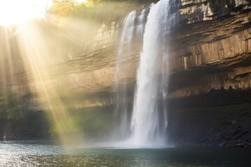 Waterfall at morning sunrise scenery