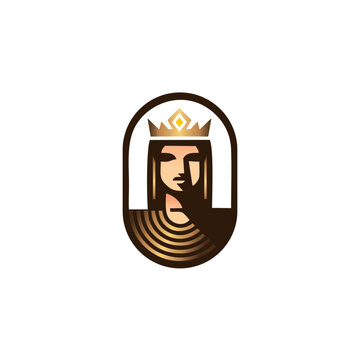 Greek old man bearded king with crown logo. vector illustration