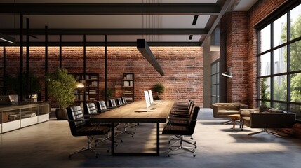 Fototapeta na wymiar a modern office interior with sleek brick walls, capturing their polished surface and contemporary design that exudes elegance.