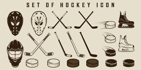 set of hockey ice icon vector vintage illustration template graphic design. bundle collection of various winter sport equipment or tool for sign or symbol