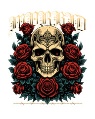 Roses and skull - tshirt design