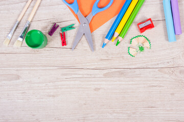 Stationery accessories for learning at school or preschool. Development of creativity, coordination...