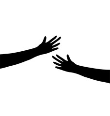 Silhouette of hugging hands. Black sketch doodle illustration. Concept of support and care
