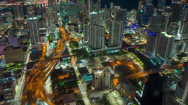 Aerial Hyperlapse of Downtown Miami at night