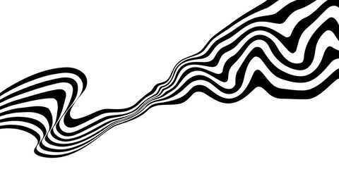 Black on white abstract perspective wave line stripes with 3d dimensional effect isolated on white background. vector eps 10
