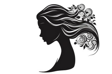 Vector silhouette of beautiful woman's head with flowing hair - beauty salon, spa or hairdresser decorative symbol