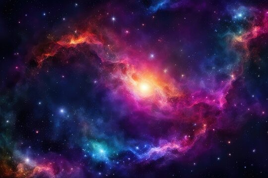 colorful abstract universe backgroud with galaxies and glowing stars