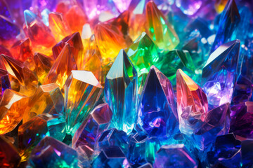 Abstract background of multicolored crystals with refraction of light 