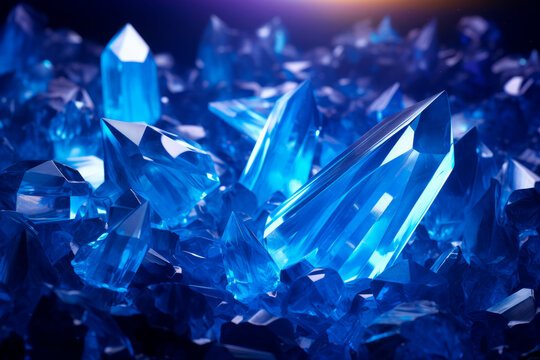 Abstract background made of blue crystal with refraction of light 