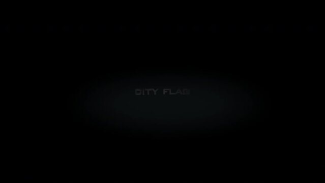 city. flag 3D title metal text on black alpha channel background