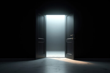 open door in room on black ground
