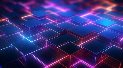 Glowing abstract background with futuristic neon grid