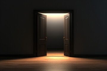 open door in room on black ground - Powered by Adobe