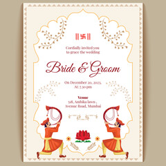 Royal indian wedding card design, invitation template