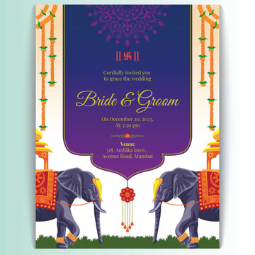 Royal indian wedding card design, invitation template